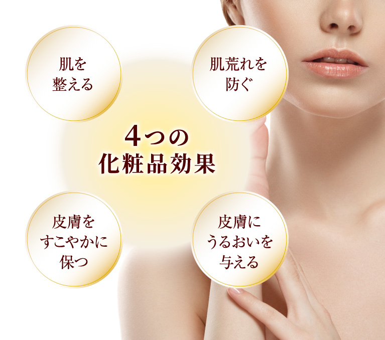 4つの化粧品効果 肌を整える 肌荒れを防ぐ フフをすこやかに保つ 皮膚にうるおいを与える